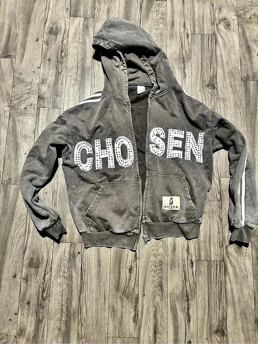 Chosen Graphic Zip Hoodie Gray Fair Condition